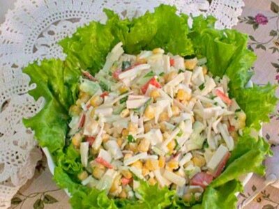 Рецепт Постный салат с крабовыми палочками